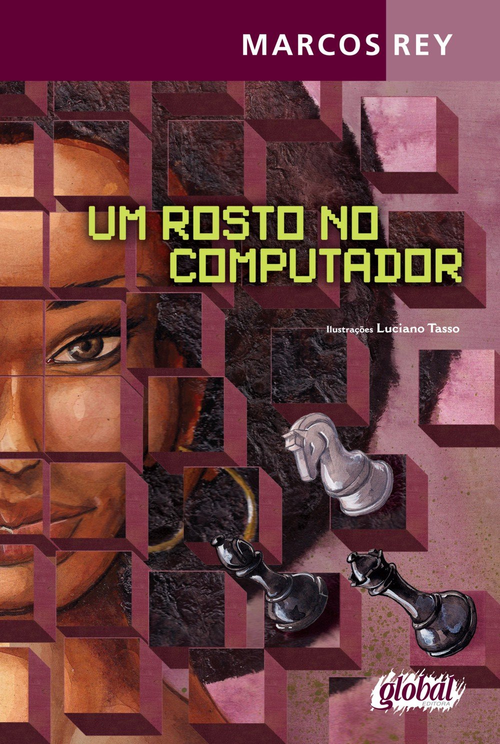 Capa de Um Rosto no Computador, de Marcos Rey, com ilustrações de Luciano Tasso